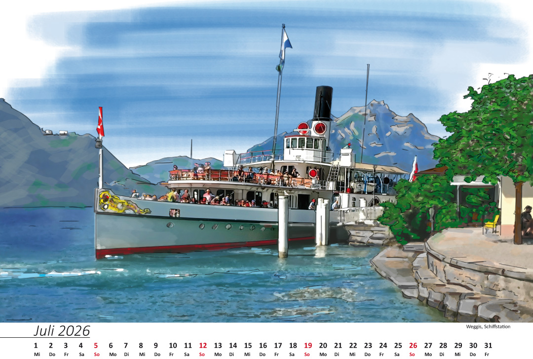 Kalender2026 Dampfschiff bei Weggis